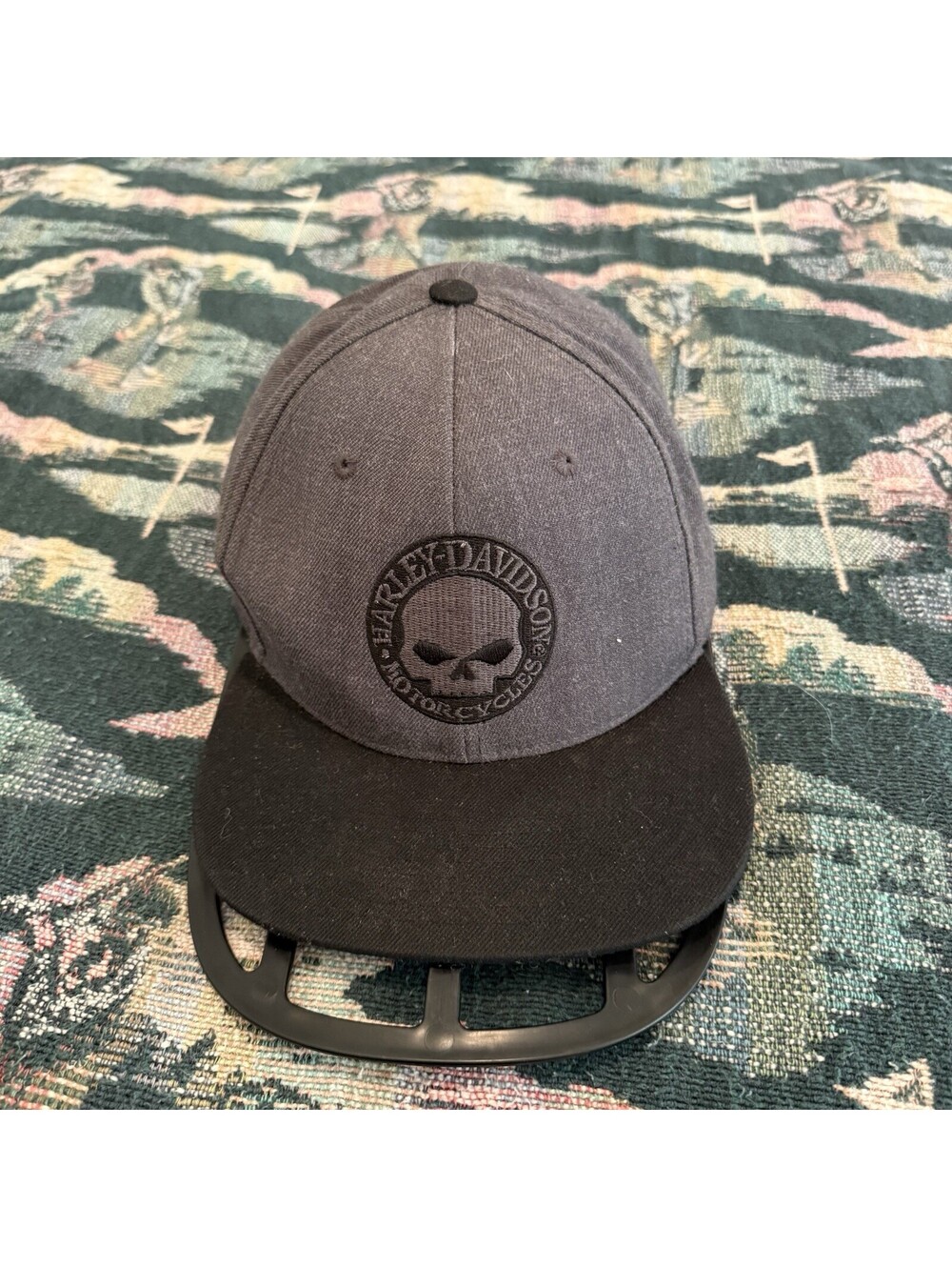 Vintage 00s Harley Davidson Willie G Logo Gray Black Graphic Snapback Hat OSFA